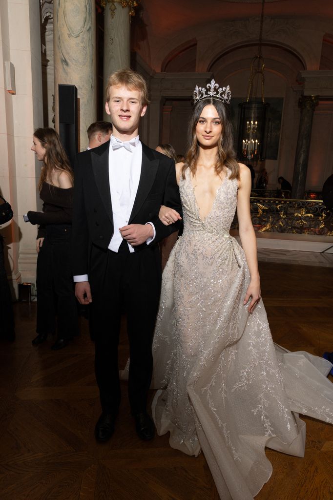 Duke of Kent's grandson Albert Windsor escorts Eulalia de Orleans-Borbon, goddaughter of the former King Juan Carlos of Spain,  at the Le Bal des Débutantes 