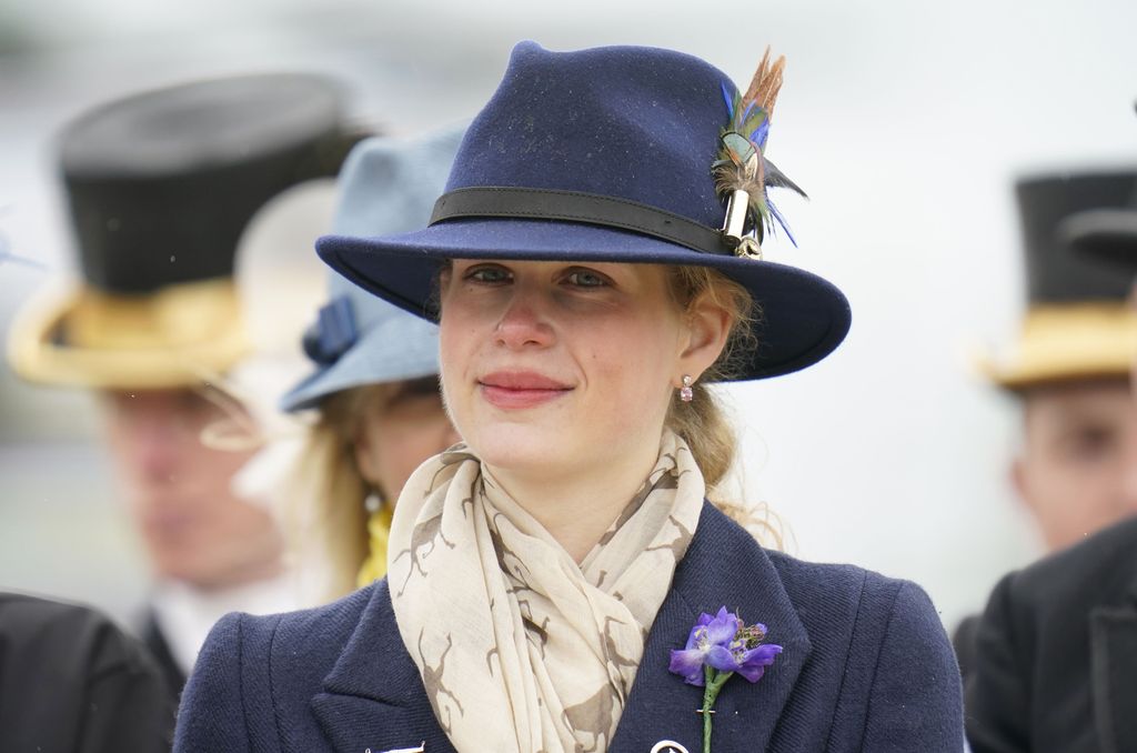 Lady Louise Windsor in horse print scarf at Royal Windsor Horse Show