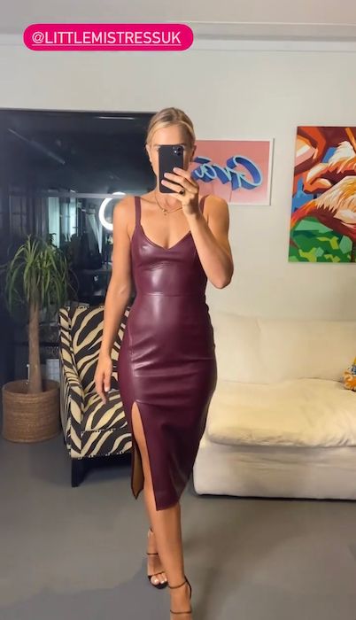 vogue burgundy leather dress