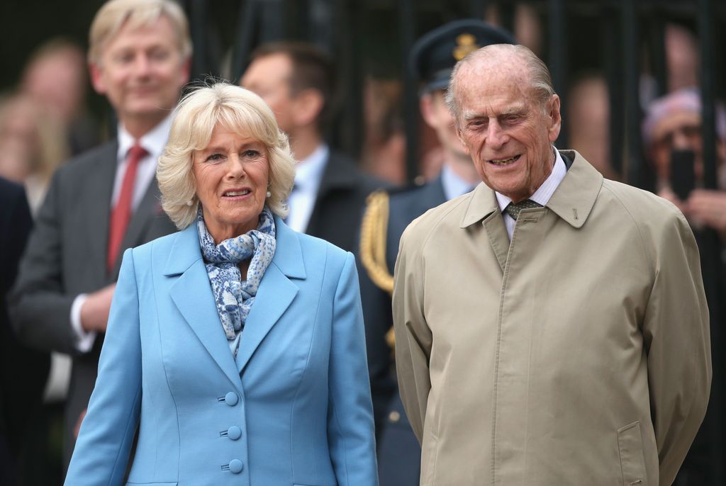 Queen Camilla and Prince Philip attend a beacon lighting ceremony to celebrate the Queen's 90th birthday on April 21, 2016 in Windsor