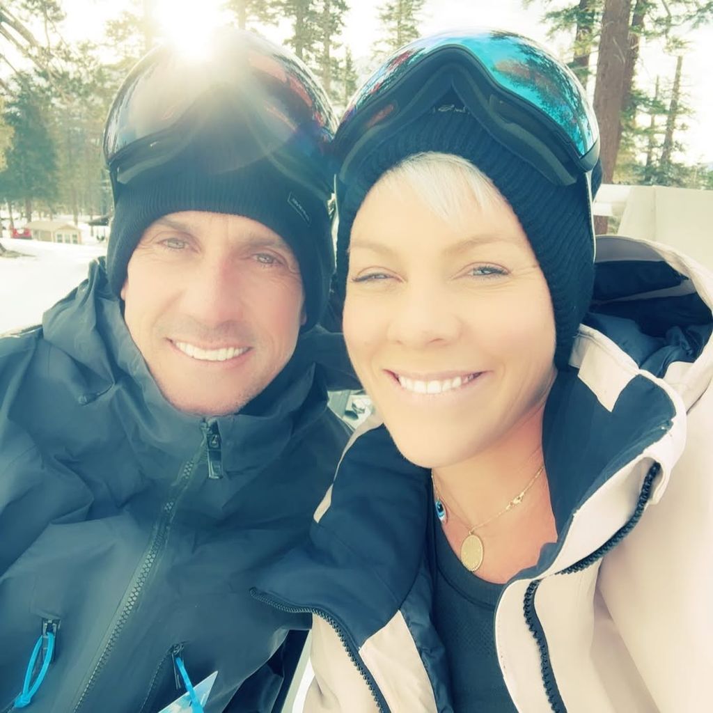 Pink and Carey Hart pose for a selfie while skiing, shared on Instagram