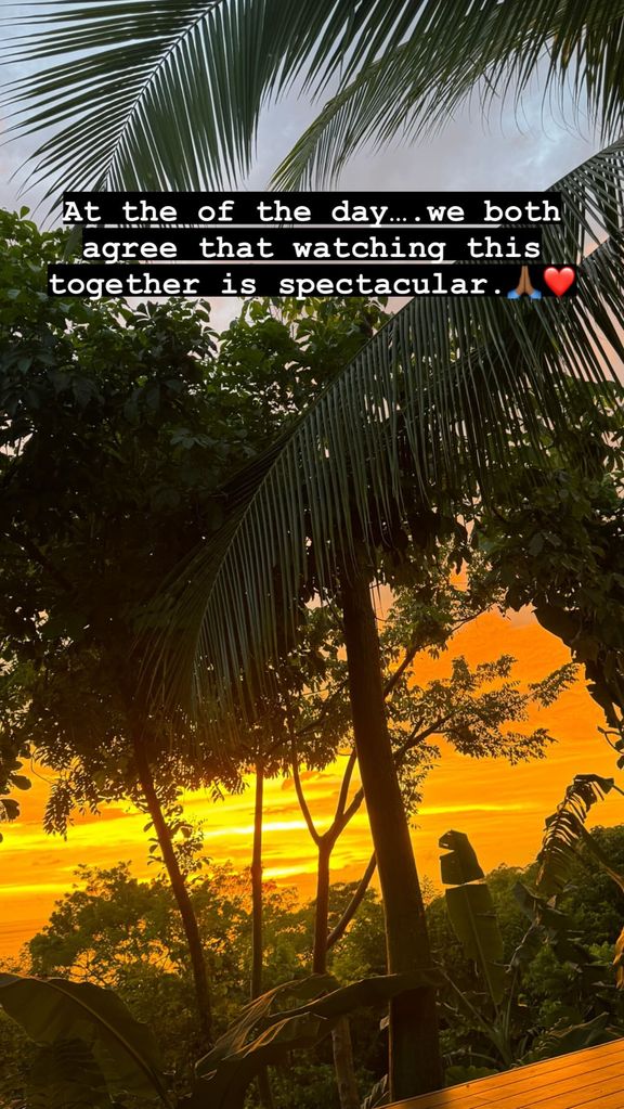 Robin Roberts watching the sunset through the trees