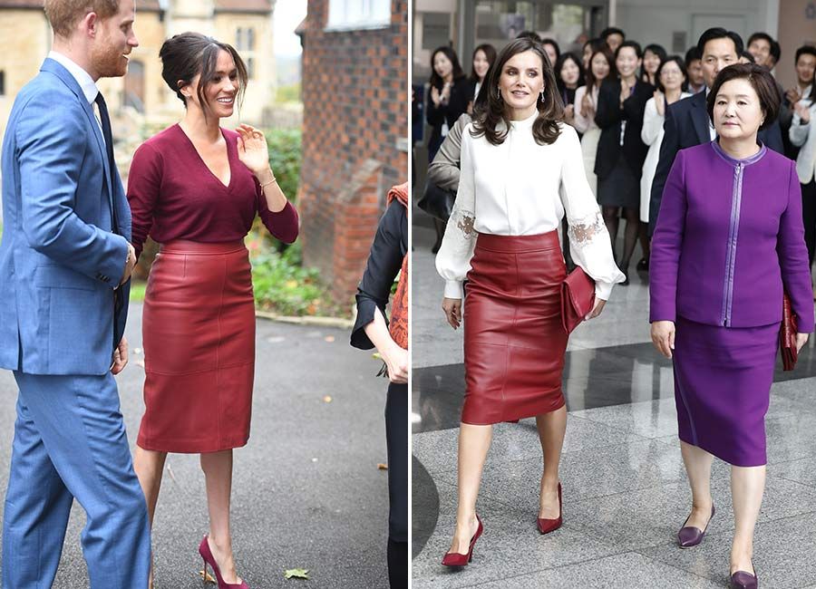 meghan markle queen letizia red skirt