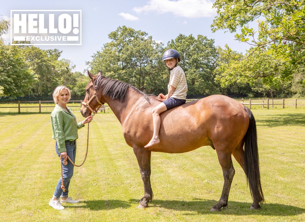 Rebecca Wilcox and family pose for HELLO! shoot