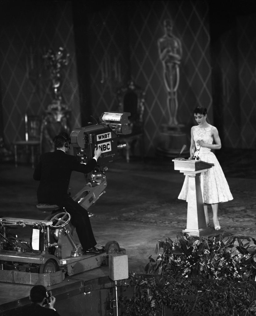 Audrey Hepburn giving speech at oscars 