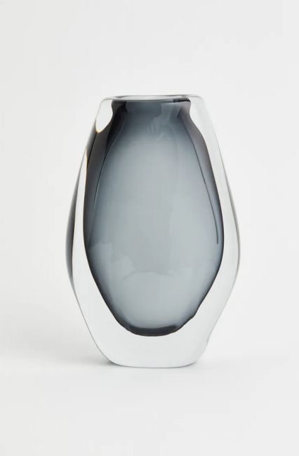 hm blown glass vase grey and clear designer dupe