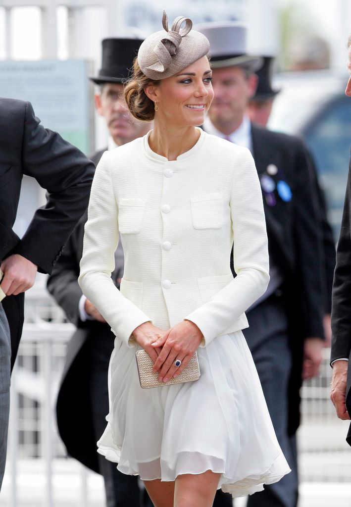 kate in white dress and jacket