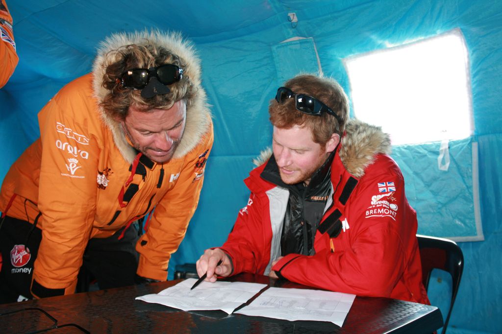 Prince Harry and Dominic West working together on the Virgin Money South Pole Allied Challenge 2013 expedition