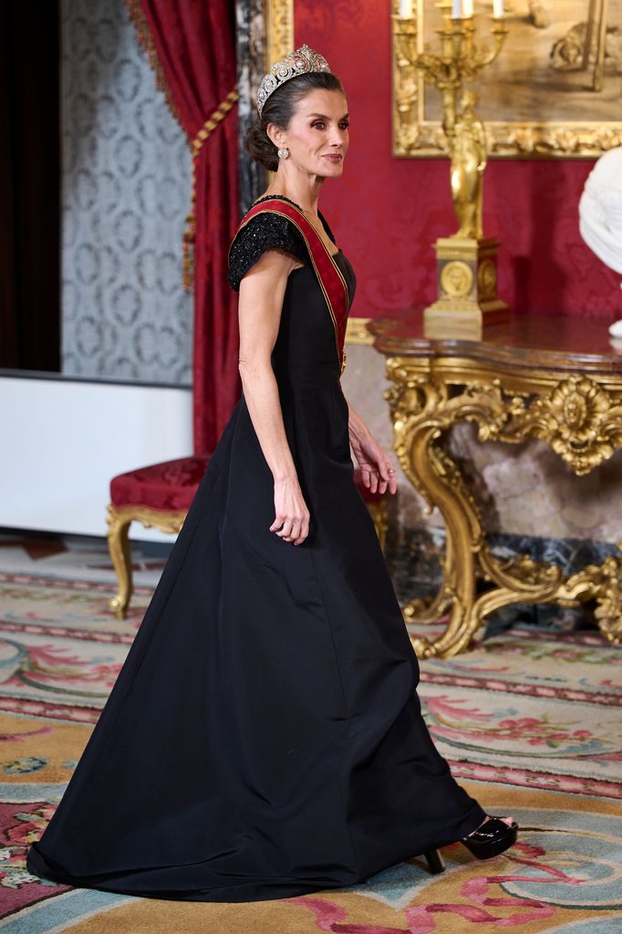 Queen Letizia of Spain attends a dinner gala at the Royal Palace on November 26, 2025 in Madrid, Spain