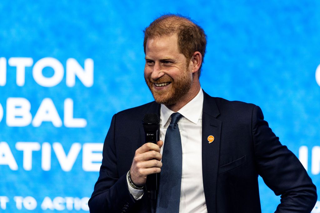 Prince Harry, Duke of Sussex speaks about social media's impact on children's mental health at the Clinton Global Initiative (CGI) on September 24, 2024 in New York City.  Coinciding with the U.N. General Assembly, the Clinton Global Initiative brings together business, government, and civil society leaders to drive progress on humanitarian response efforts to global crises