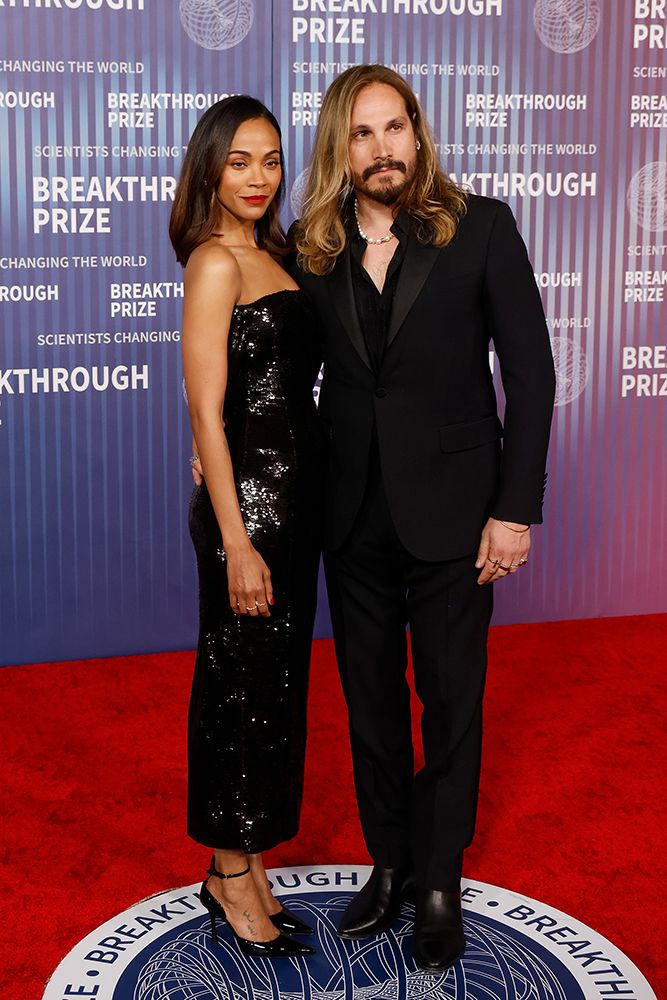 Zoe Saldana and Marco Perego on the Breakthrough Prize red carpet
