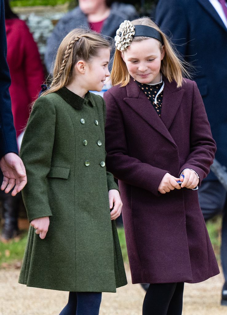 Princess Charlotte of Wales and Mia Tindall share a sweet moment outside church