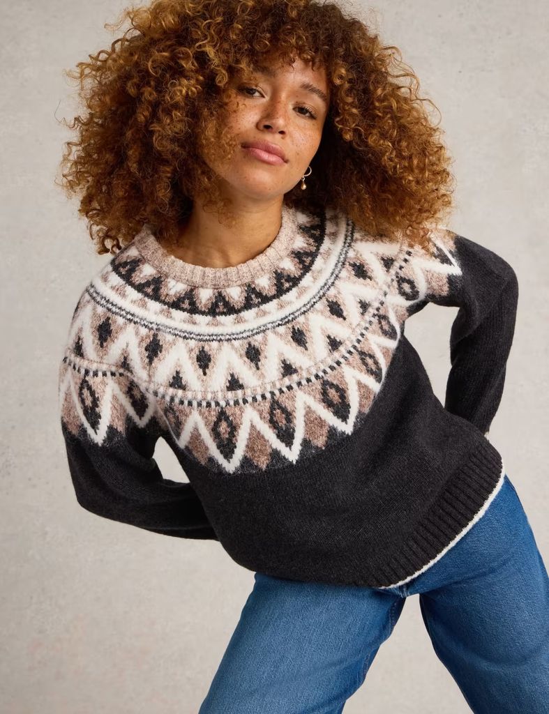 White Stuff Lambswool Blend Fairisle Crew Neck Jumper