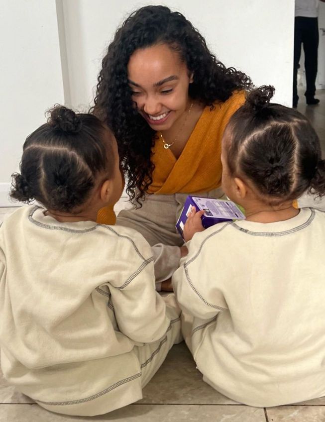 Leigh-Anne Pinnock and her children with Easter eggs