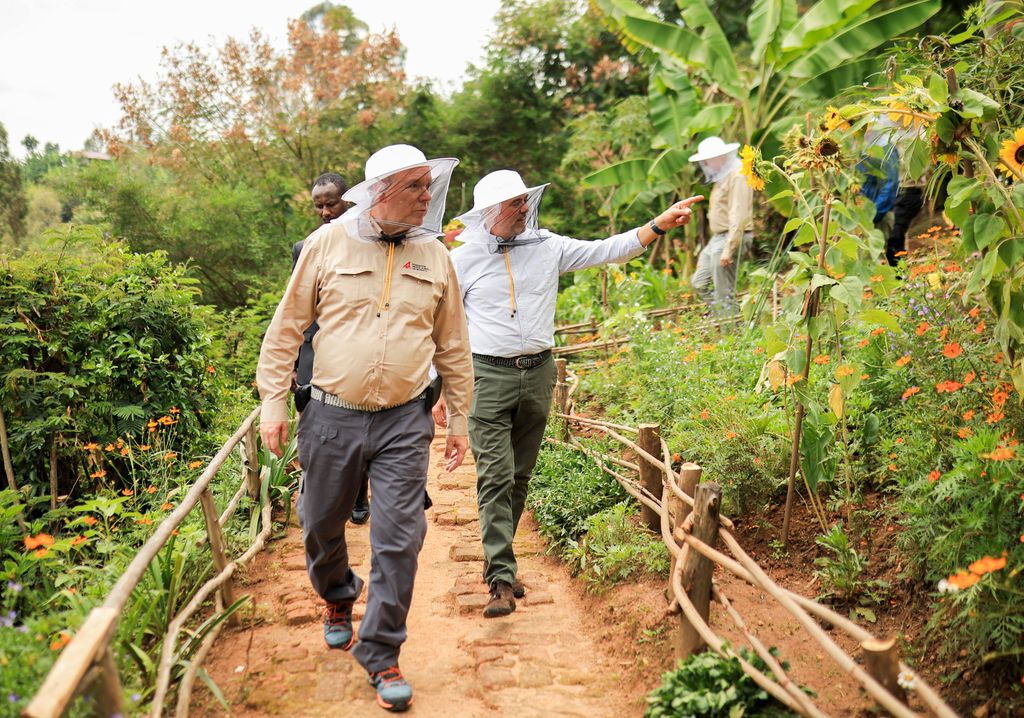 Prince Albert donned a beekeeping hat for part of his visit