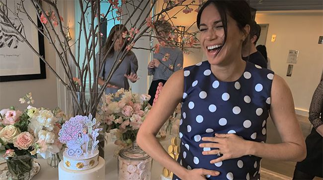 Pregnant Meghan Markle smiling at New York baby shower