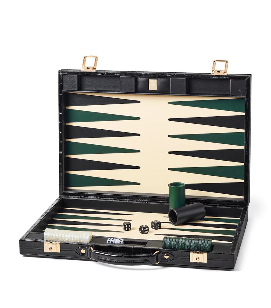 Black 17-Inch Croc-Embossed Leather Backgammon Set
aspinal of london