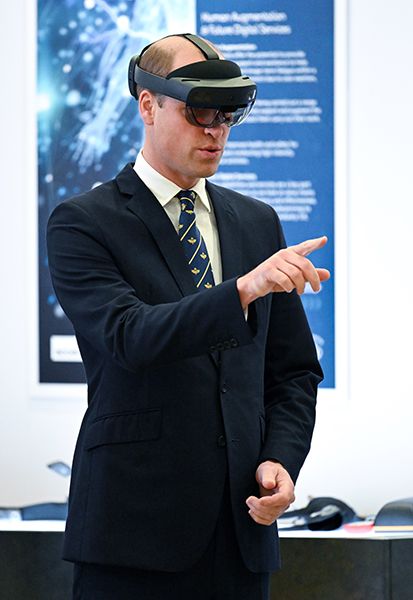 Prince William wearing virtual reality goggles