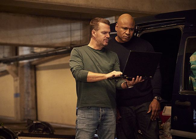 Sam and Callen look at evidence on laptop
