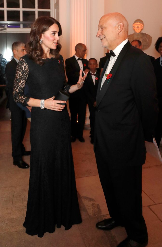 Kate speaking with Professor Fonagy at a gala dinner at Kensington Palace in 2017