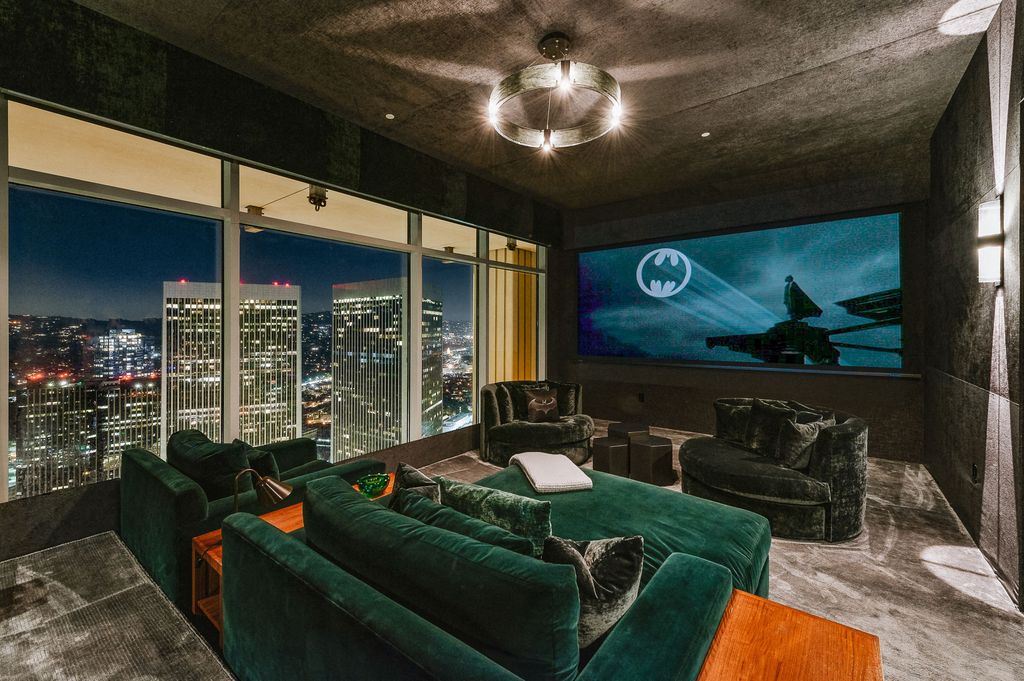 Rihanna has put her luxury LA penthouse at The Century skyscraper - formerly owned by Matthew Perry - back on the market for $25 million just a year after buying it. Pictured: movie theater.