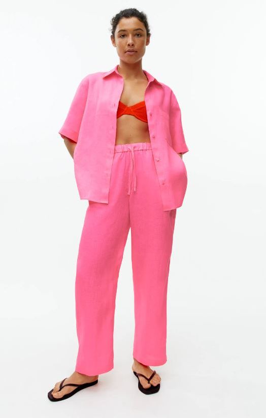 pink linen trousers arket 