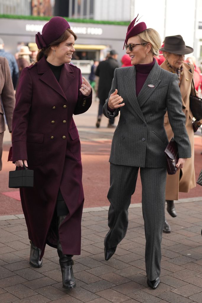 Princess Eugenie and Zara Tindall seen chatting at Cheltenham Racecourse