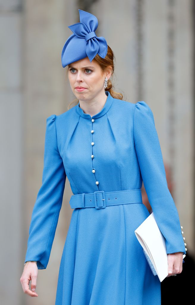 Princess Beatrice in cornflower blue dress and hat