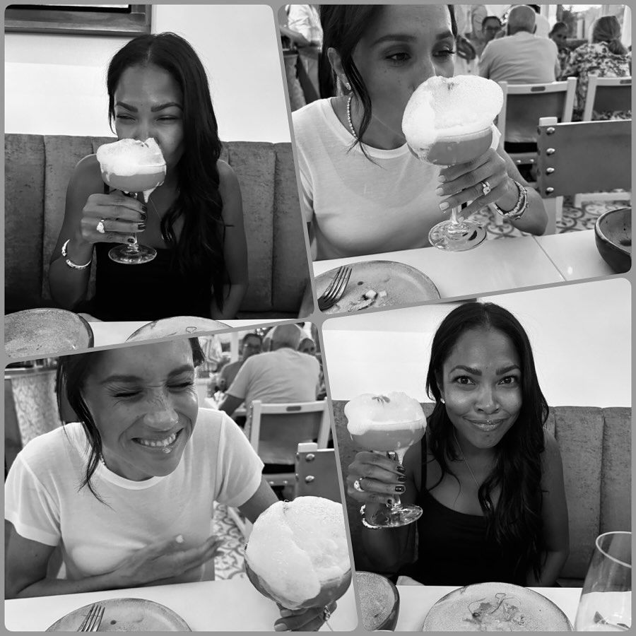 Tracy and Meghan drinking frothy cocktails