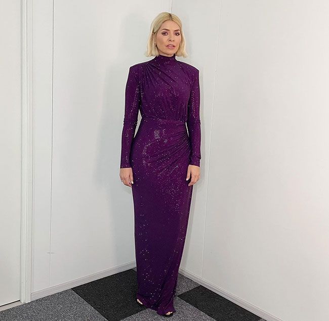 holly willoughby dancing on ice purple dress