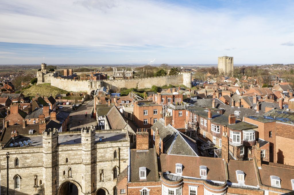 The old town and castle of Lincoln, UK.