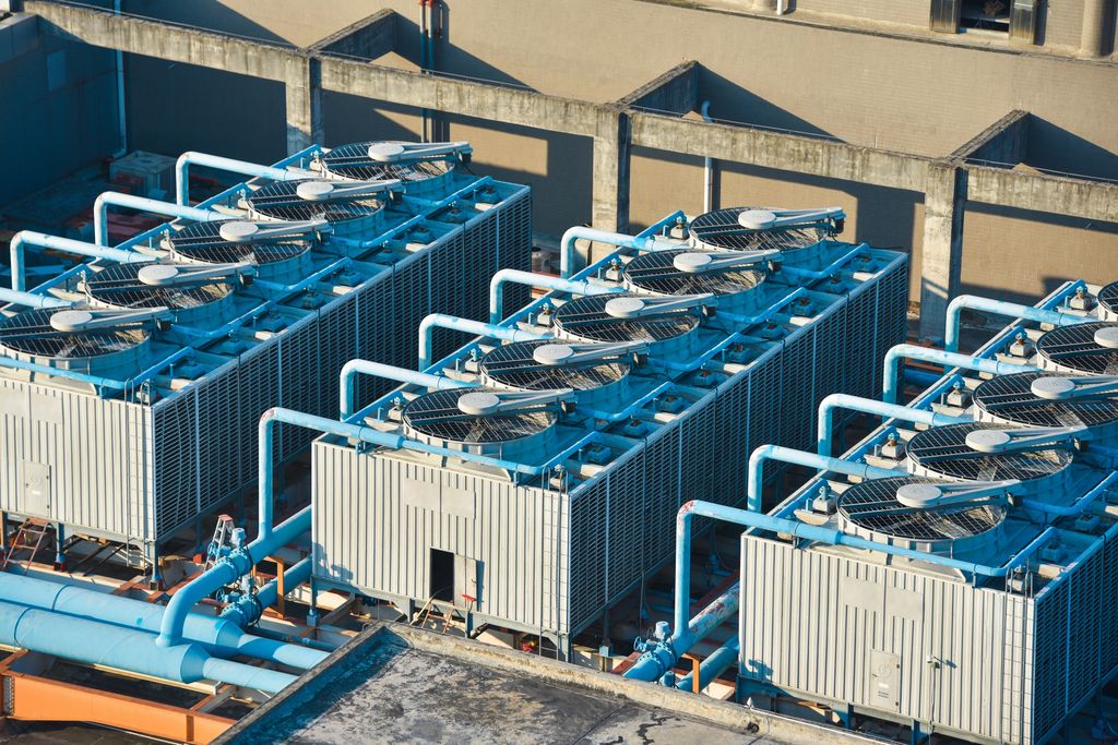 Cooling tower on roof top of building