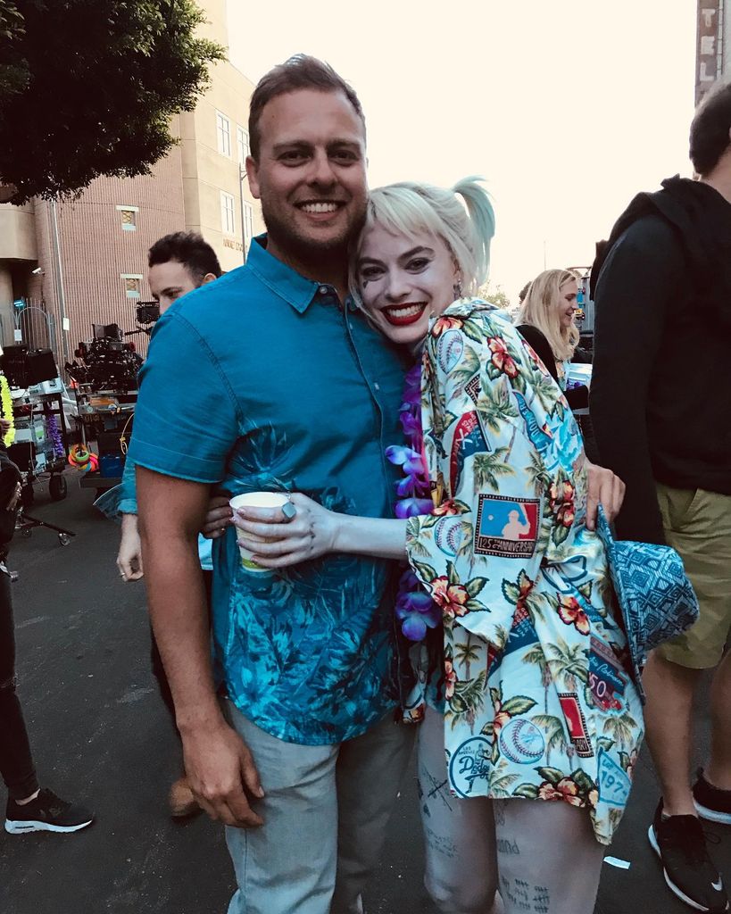photo of margot robbie dressed as harley quinn hugging brother lachlan 