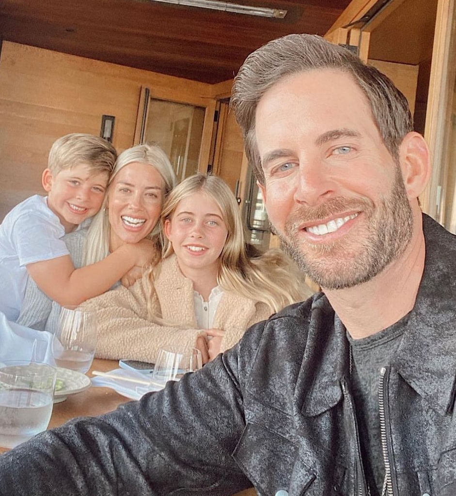 Photo shared by Heather Rae Young on Instagram August 2023 in a birthday tribute to her husband Tarek El Moussa, where she is pictured with husband Tarek, plus his kids with Christina Hall, Taylor and Brayden