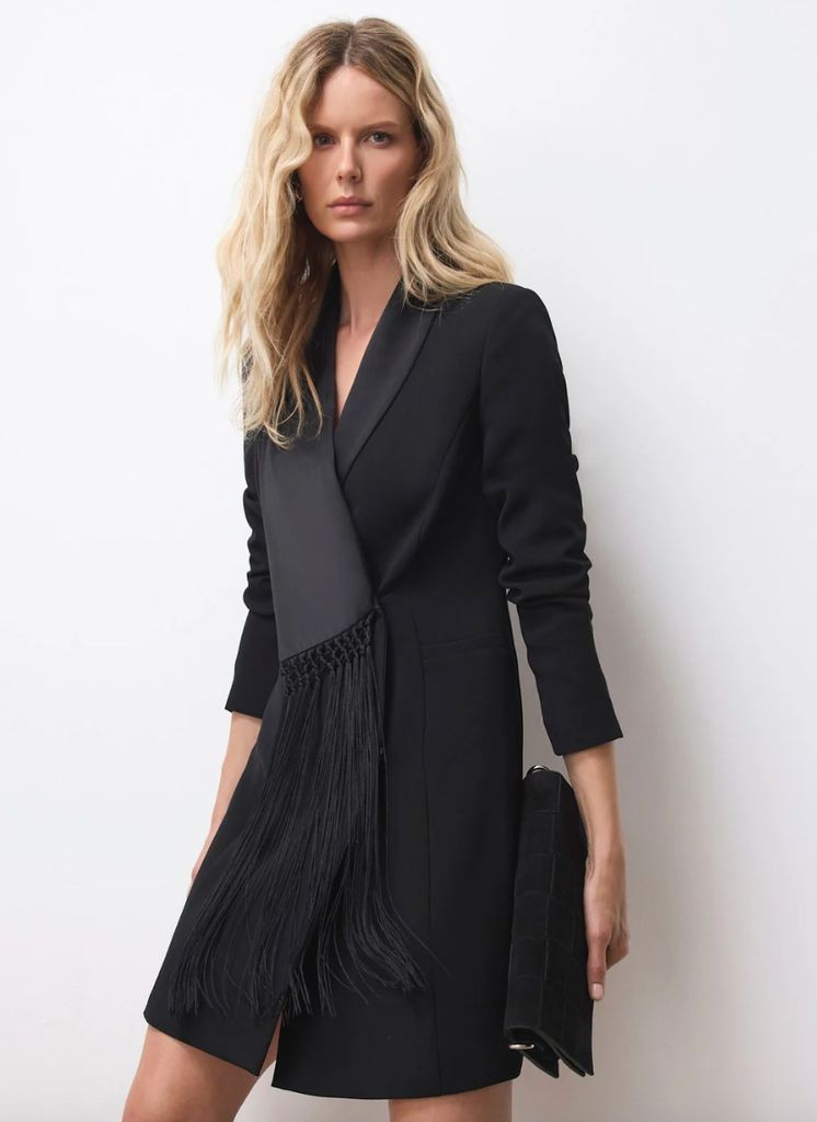 Mint Velvet Black Blazer Fringe Detail Mini Dress