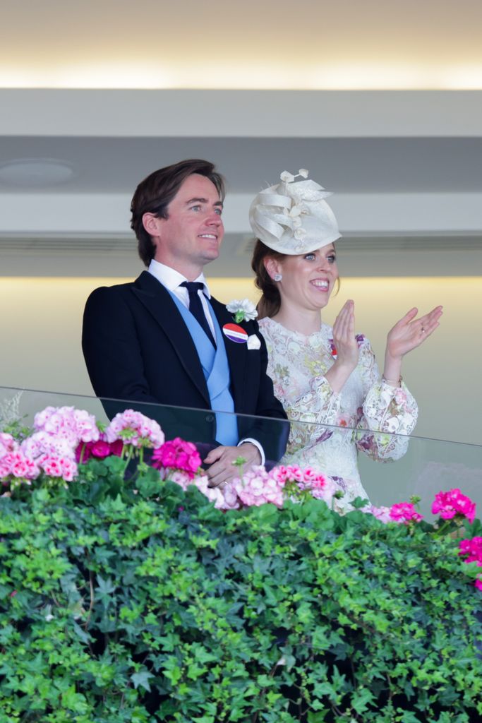 Edoardo Mapelli Mozzi and Princess Beatrice watch the action from the royal box at Royal Ascot