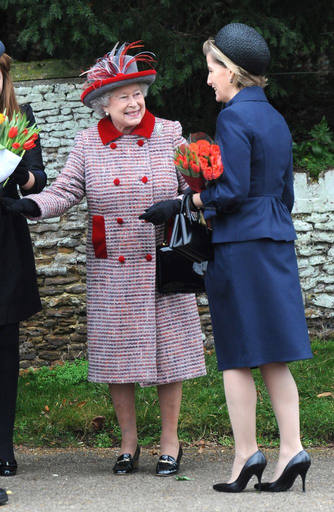 Queen Elizabeth II and Sophie, Countess of Wessex attend the Christmas Day service at Sandringham Church on December 25, 2008