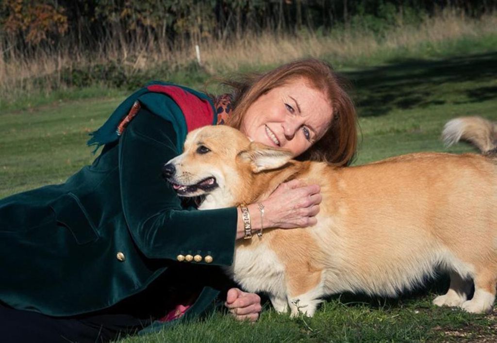 Sarah poses with one of the corgis 