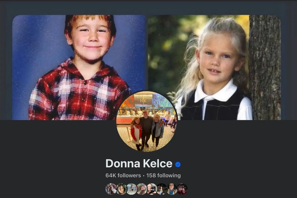 donna kelce facebook cover image featuring childhood photos of travis kelce and taylor swift