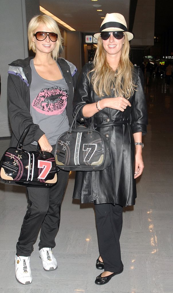 Paris Hilton and Nicky Hilton with Samantha Thavasa bowling bags in November 2007