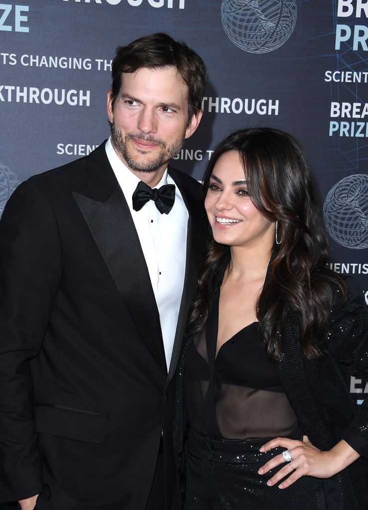 Ashton Kutcher, Mila Kunis arrives at the 9th Annual Breakthrough Prize Ceremony at Academy Museum of Motion Pictures on April 15, 2023 in Los Angeles, California