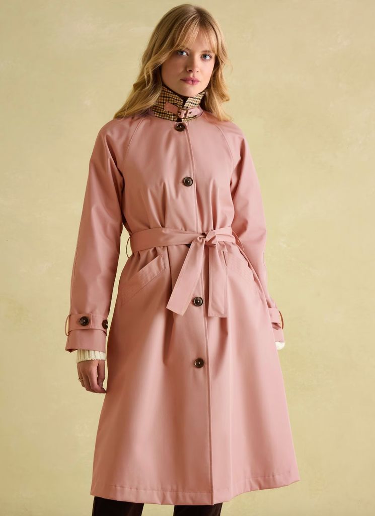 Joules Epwell Pink Waterproof Belted Trench Coat