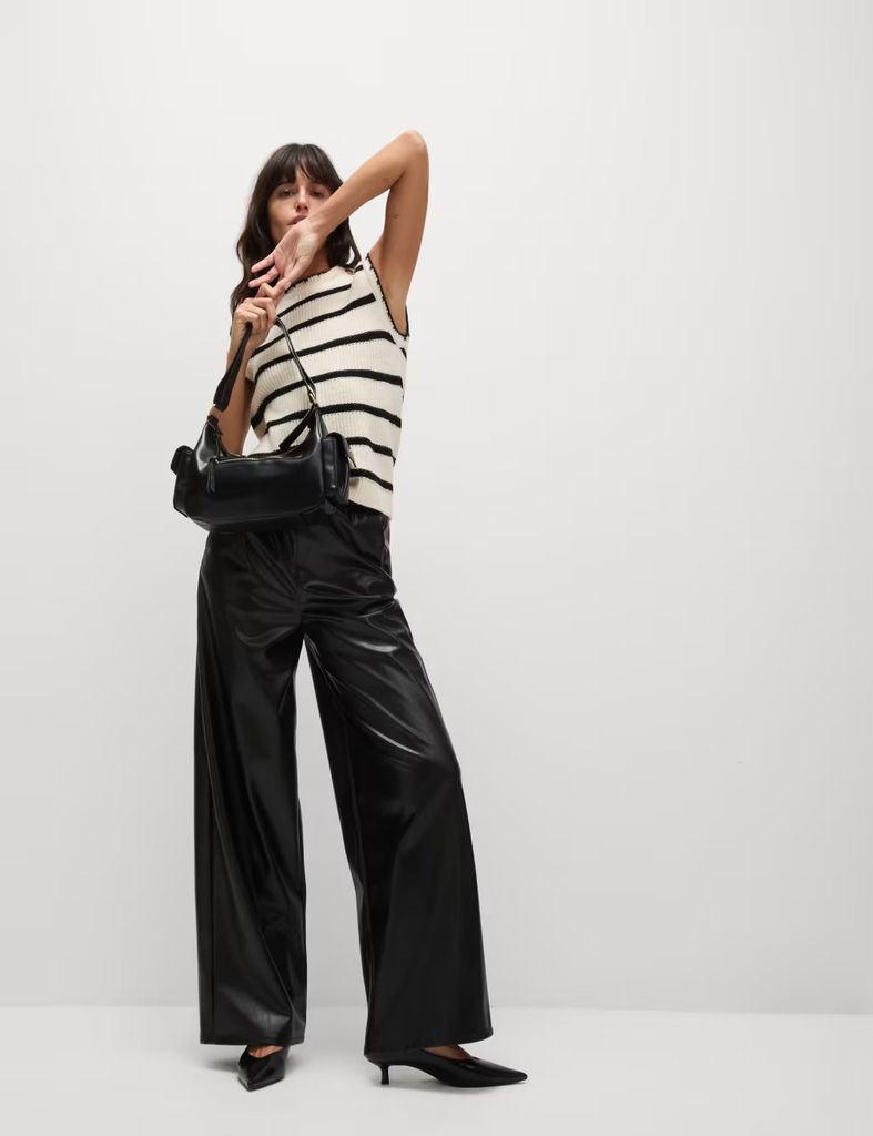 M&S Collection Leather Look Wide Leg Trousers