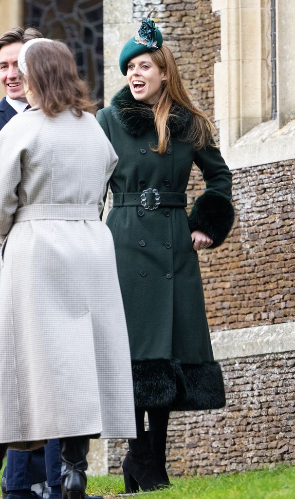 Princess Beatrice on Christmas Day in 2022 in a green coat