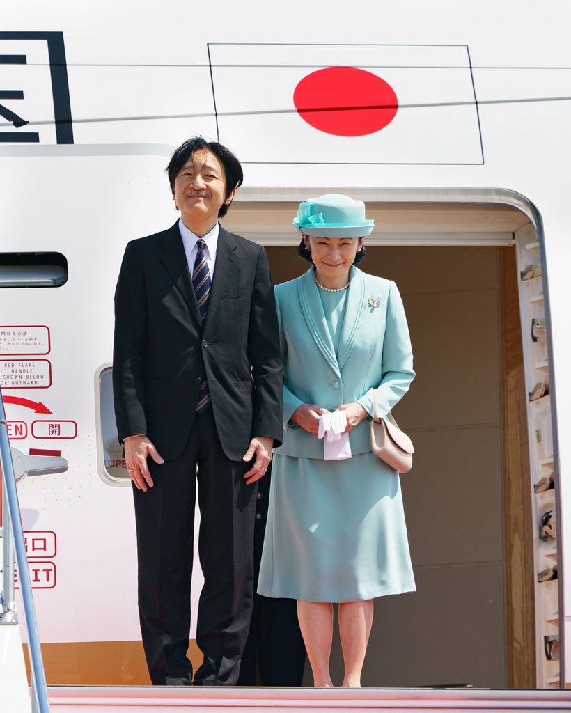 Japanese Crown Prince Akishino and Crown Princess Kiko left for London on Thursday