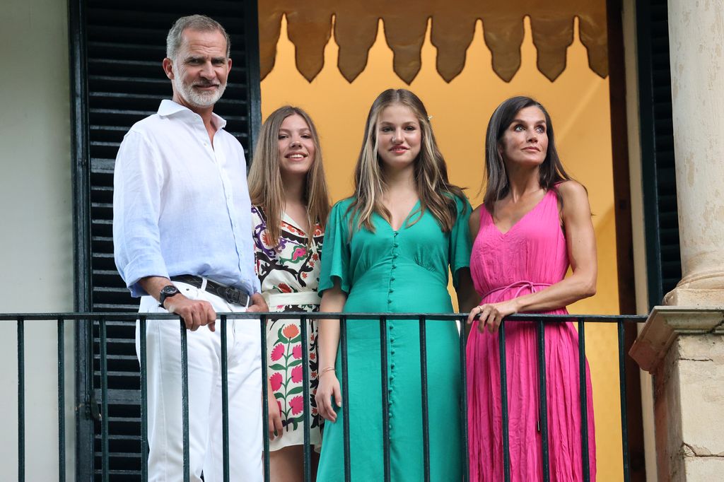 The King And Queen Of Spain And Their Daughters Visit The Alfabia Gardens In Mallorca For Their Traditional Summer Pose.