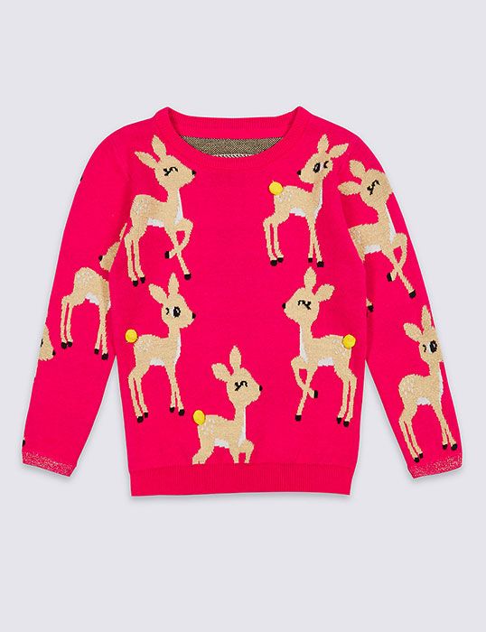 kids pink deer christmas jumper marks and spencer