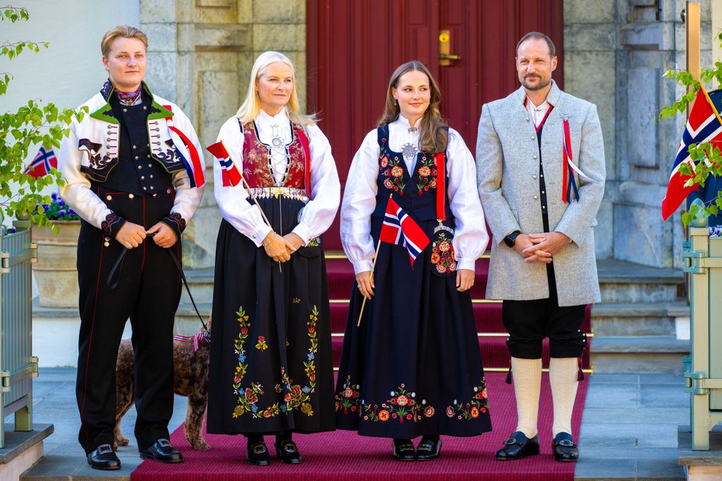 Norwegian royals in traditional dress on national day