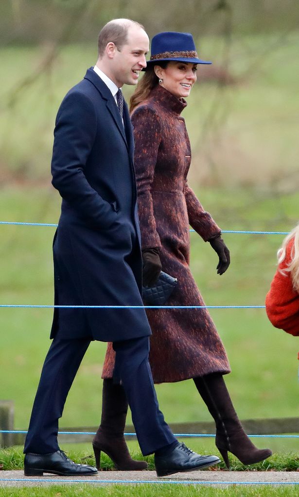 Prince William and Kate walking to church in coats