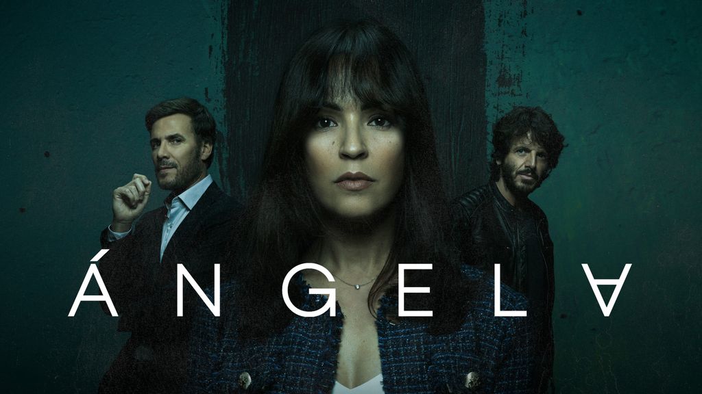 tv poster, woman standing between two men